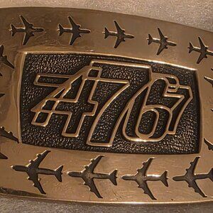 Vintage Metal Belt Buckle, Solid Brass, Airplane, Flying, Aircraft, 747, 767